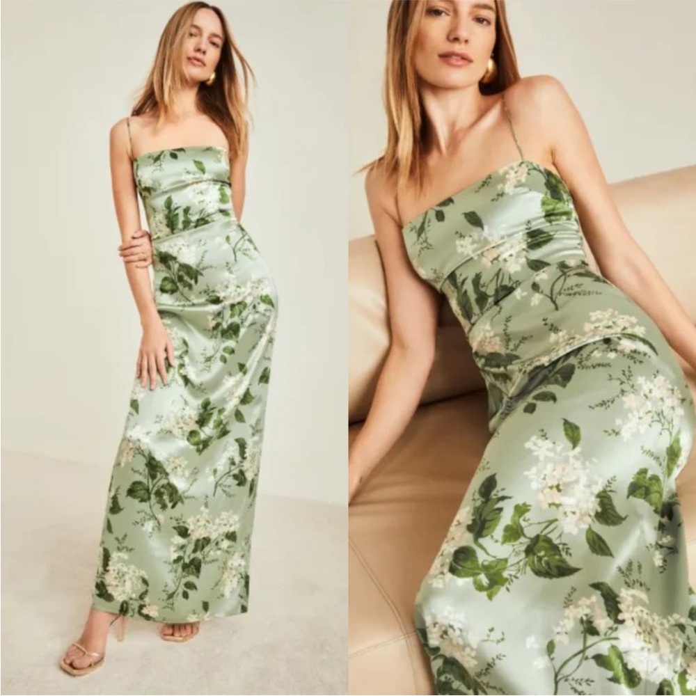 Reformation Frankie Silk Maxi Slip Dress Tea Garden Floral Slit 4